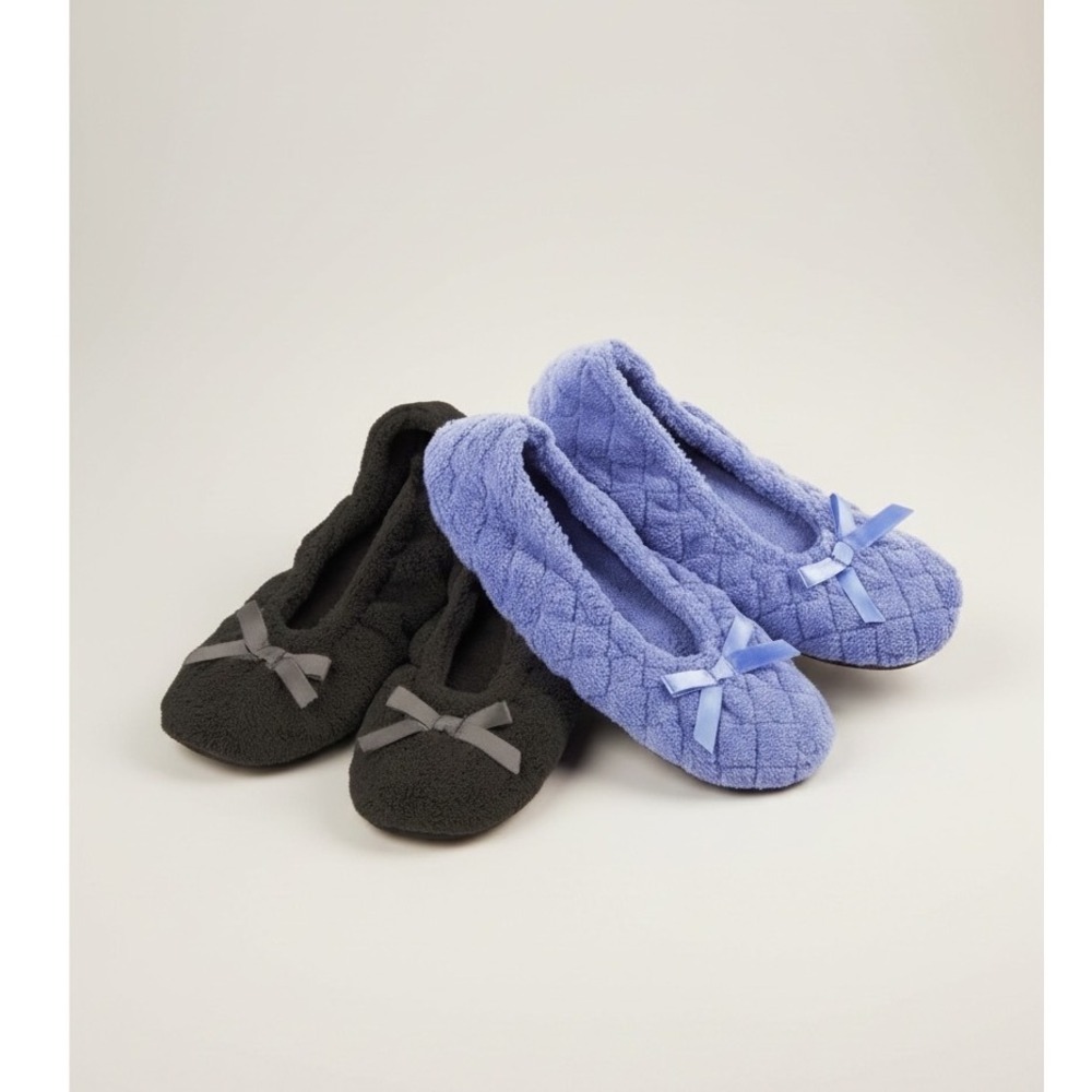 Isotoner Womens 2 Pack Microterry Ballerina Slippers Periwinkle Ash XL 9.5-10.5